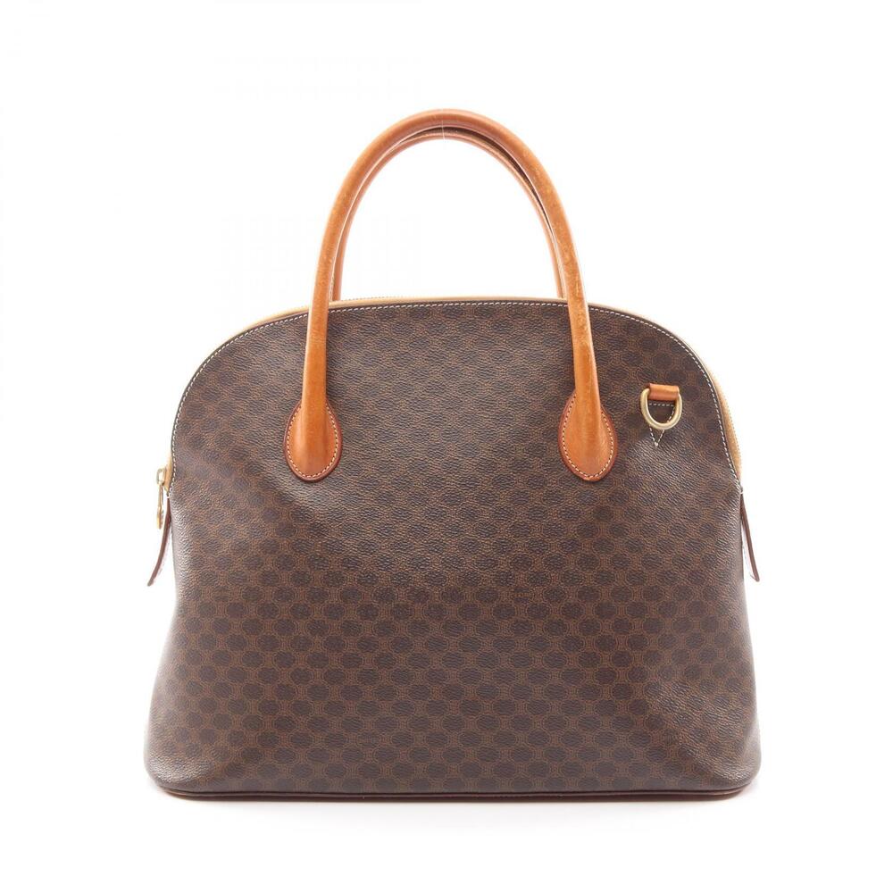 Celine Macadam Handbag Canvas Leather Brown